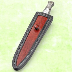 Engraved Twist Damascus Dagger Sculpted Mother of Pearl leather sheath