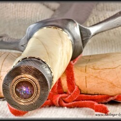 Hyperborian Damascus Dagger with Narwahl Tusk Ammonite Inlay