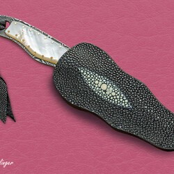 Mother of Pearl and Damascus Dress Knife stingray sheathed