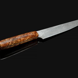 Damascus Petty 152mm with Highly Figured Maple Handle side view