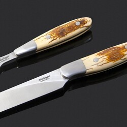 Mammoth Ivory and Stainless Steel Carving Set close up