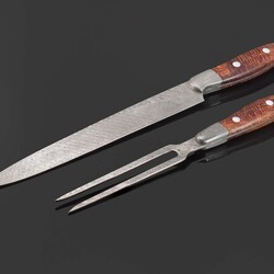 Raindrop Damascus and Premium Curly Koa Carving Set other view