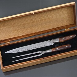 Damascus Carving Set Curly Koa in presentation box