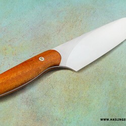 Evolution Chef Knife 142 mm Blade with Quilted Koa Handle other view