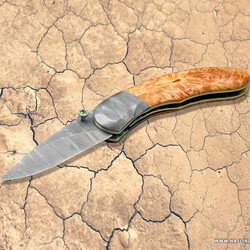 Maple Burl &amp;amp; Stainless Damascus Dress Folder main view