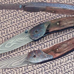 Ocean Ripple Folder in Damascus and mammoth ivory multi view