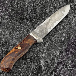 Begbie Damascus and Maple Burl Hunting Knife right view
