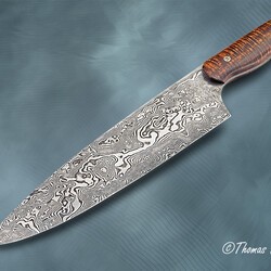 10&amp;quot; Damascus Chef knife with curly koa handle main view