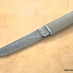 Damascus Moroha Tanto with stainless wirewrap handle