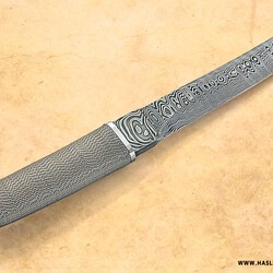 Damascus Moroha Tanto with stainless wirewrap handle other view