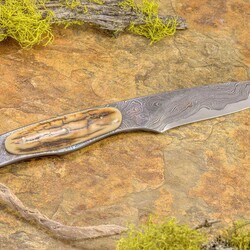 Mammoth and Kernmantel Damascus Boot Knife