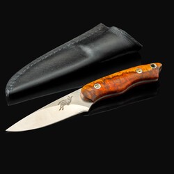 Two toned Thuya Burl Utility Knife with leather sheath