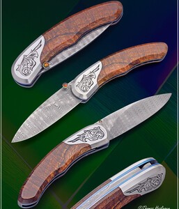 Engraved Stainess Ladder Damascus Spalted Koa Dress Folder multi view