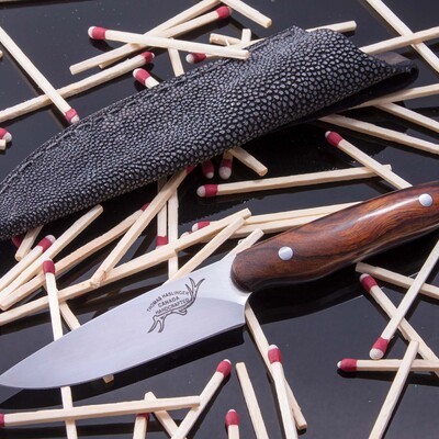 Desert Ironwood BG42 Bird and Trout Knife with Shagreen Stingray Sheath