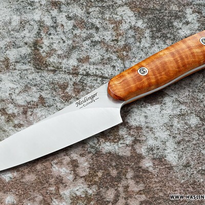 Santuko 4" paring knife handled in fiddleback maple other view