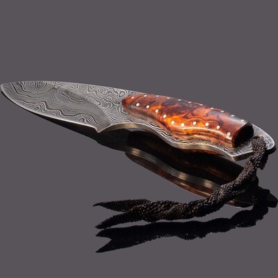 Desert Ironwood and Damascus Dress Knife with Sting Ray Sheath profile view