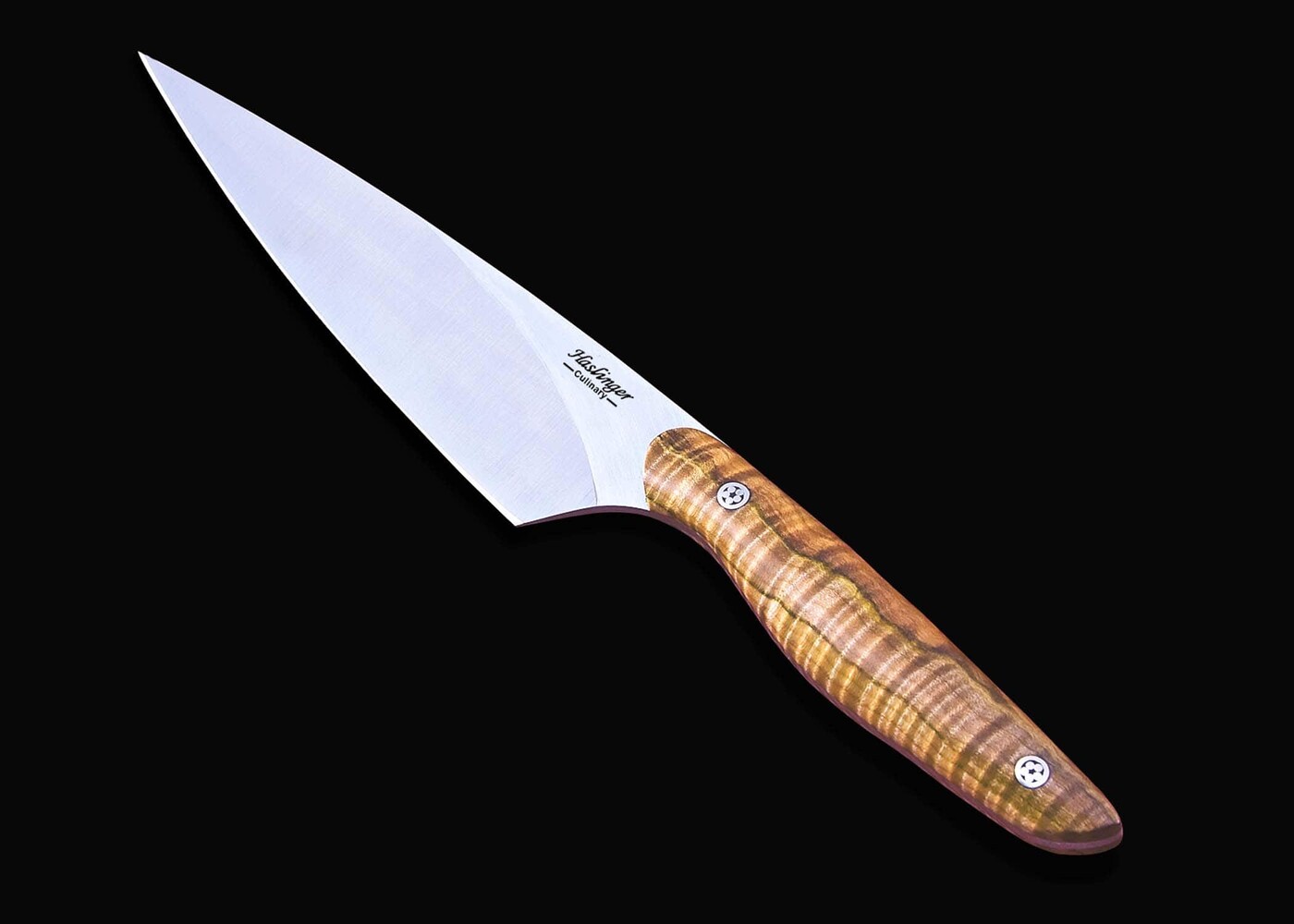 New Generation 6" Chef in Fiddleback Maple on black background