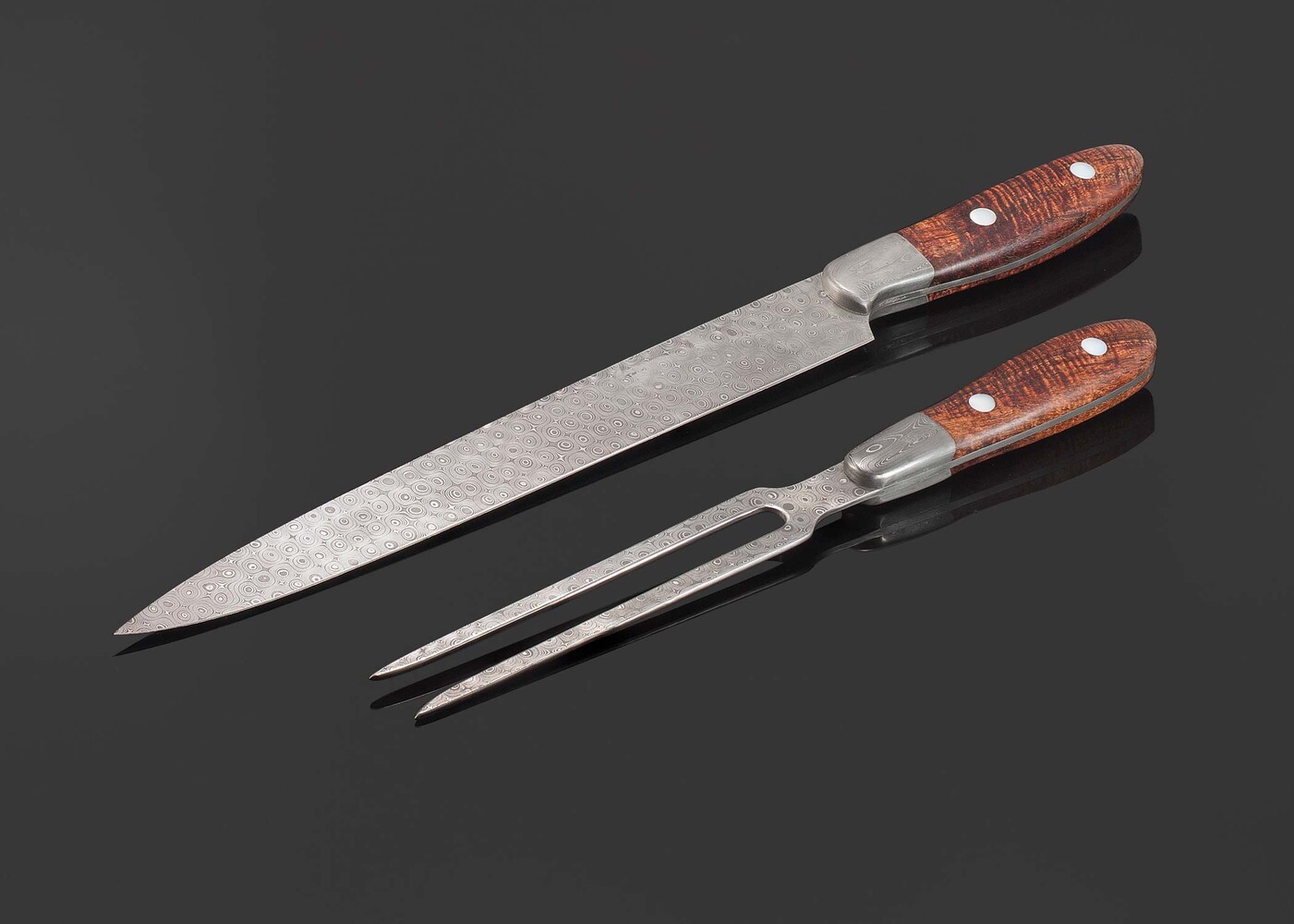 Raindrop Damascus and Premium Curly Koa Carving Set other view