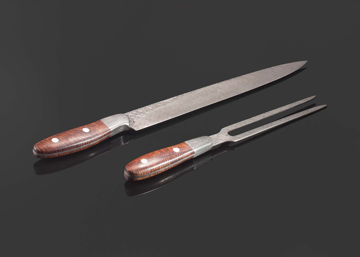 Raindrop Damascus and Premium Curly Koa Carving Set