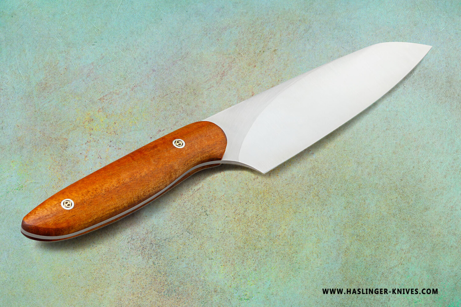 Evolution Chef Knife 142 mm Blade with Quilted Koa Handle other view