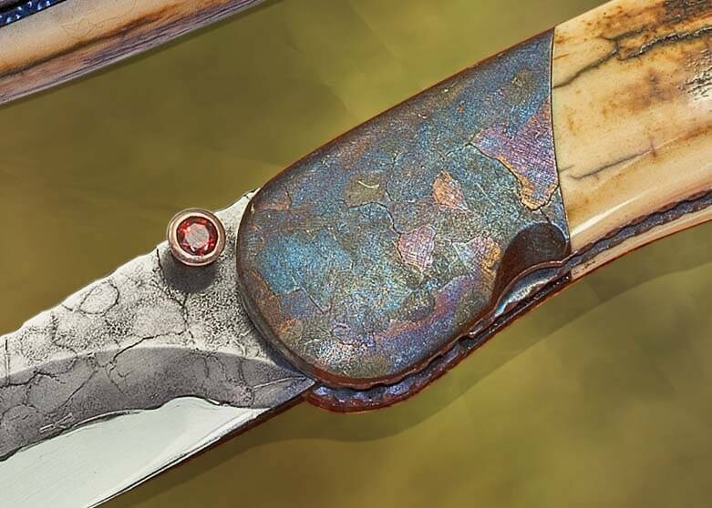 Campo de Cielo Meteorite and O1 Damascus Folder Blued Metorite view