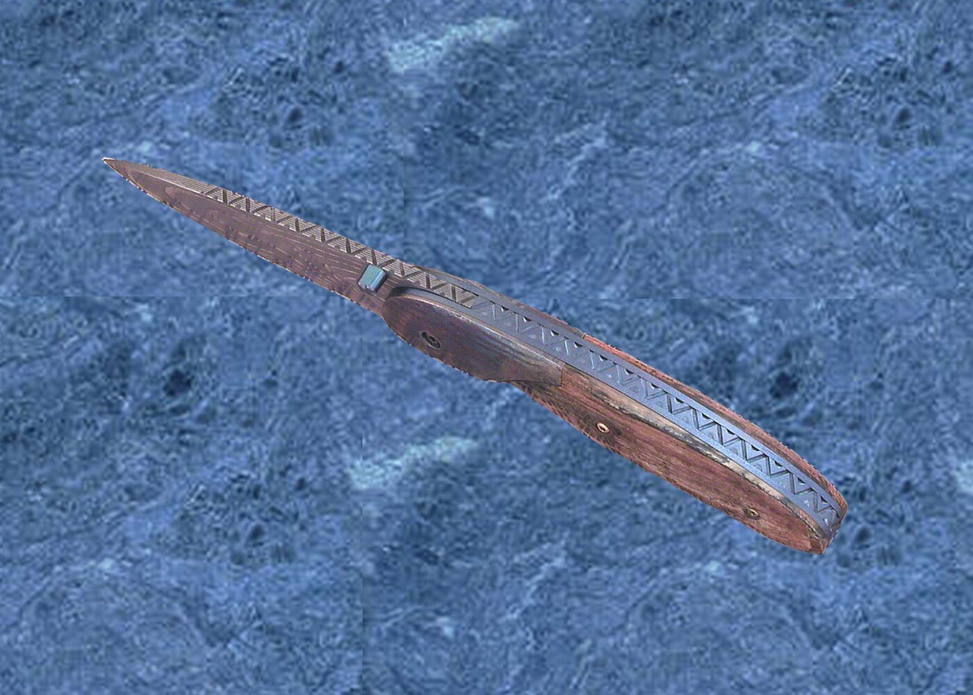Ocean Ripple Folder in Damascus and mammoth ivory spine view