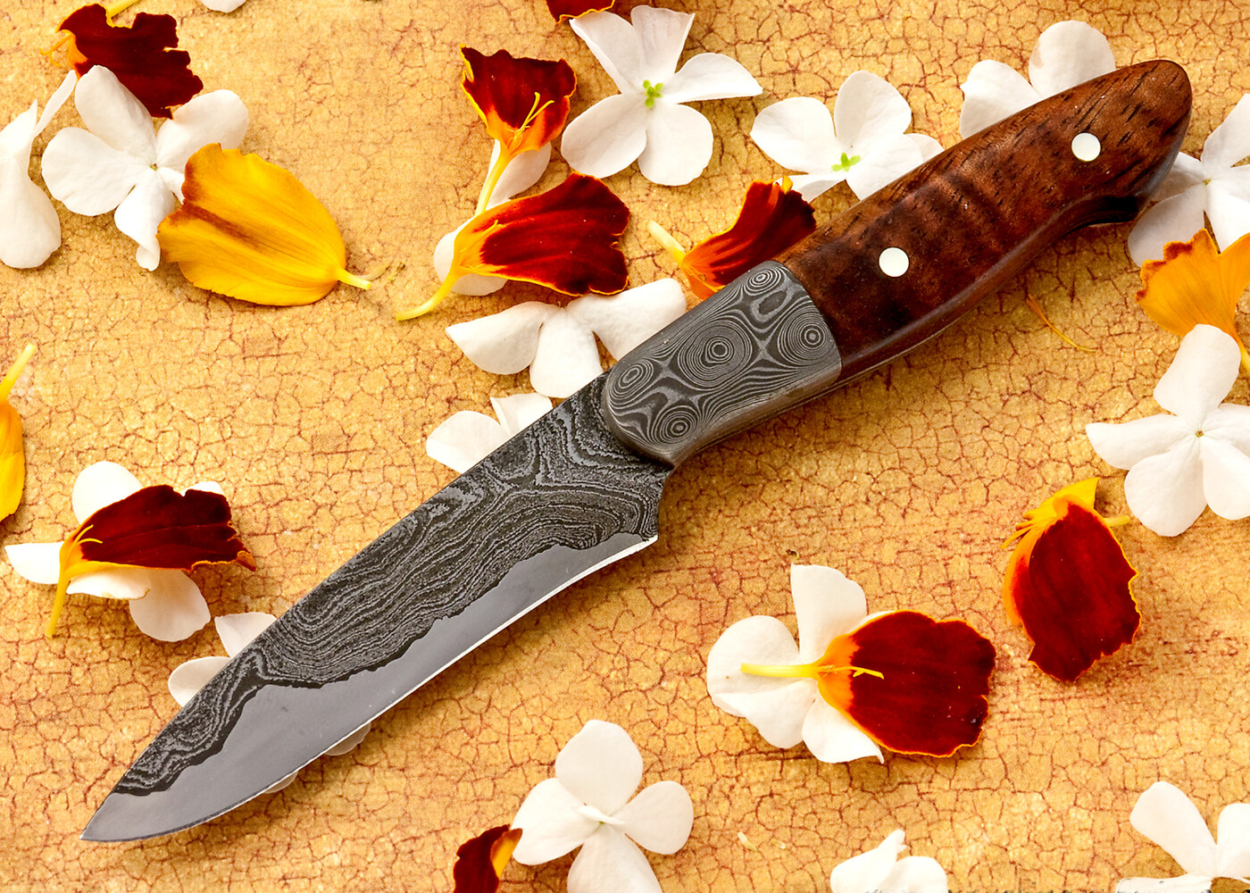 San Mai Damascus and Koa Bird and Trout with mother of pearl