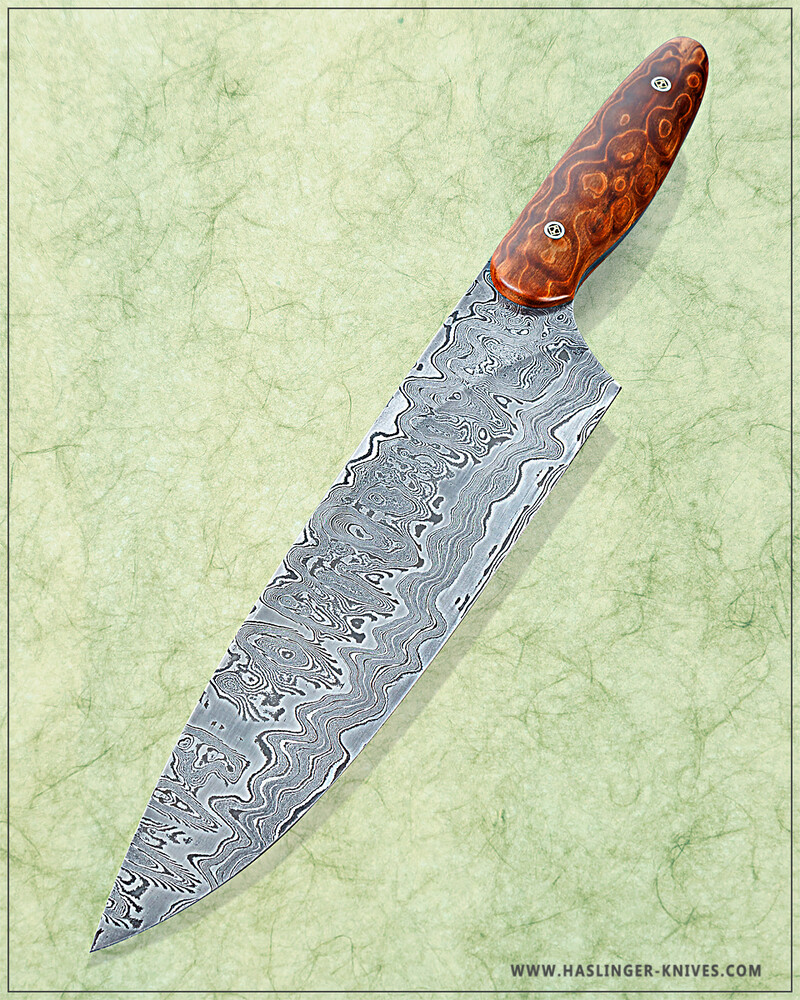 Damascus New Generation Chef 10" Blade - Quilted Maple Handle main view