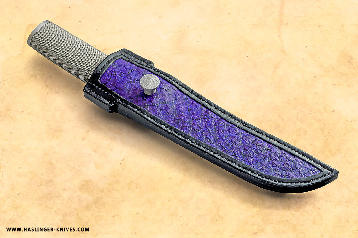 Damascus Moroha Tanto with leather saya exotic overlay