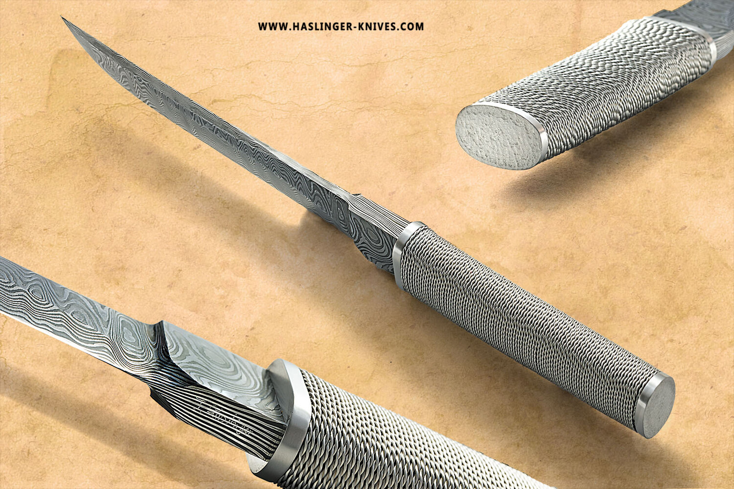 Damascus Moroha Tanto handle view