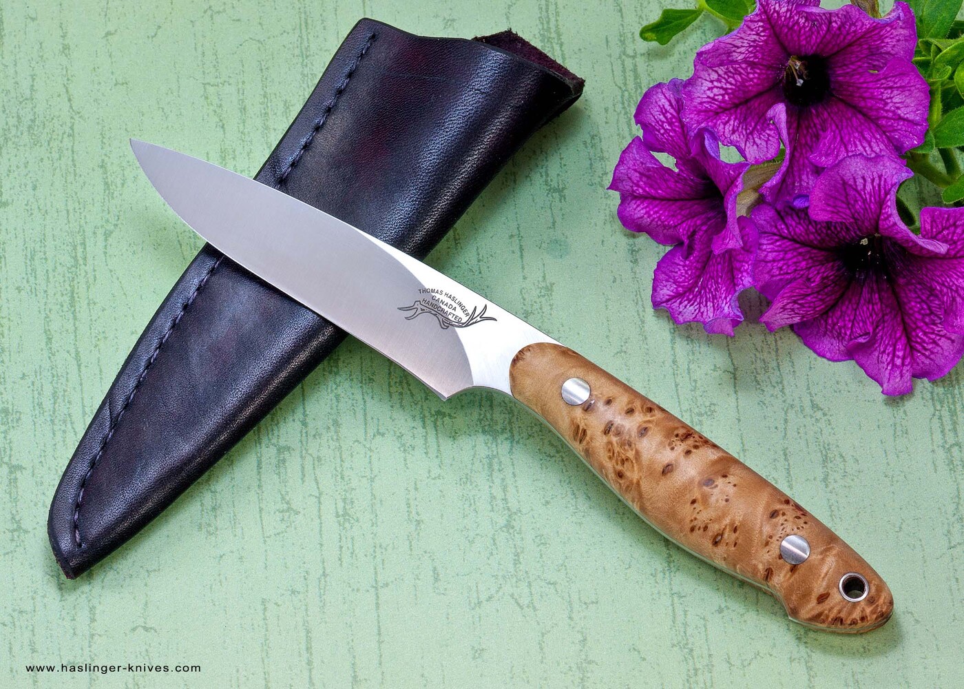 Maple Burl Utility with leather sheath