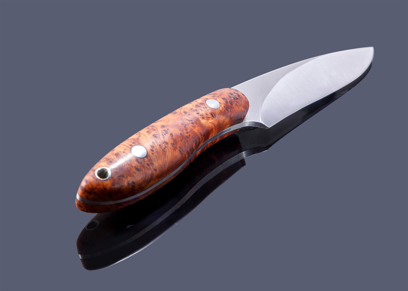 Powder Face a Juniper Burl Handled Utility Knife side view