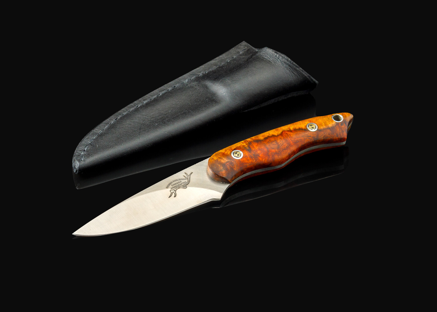 Two toned Thuya Burl Utility Knife with leather sheath